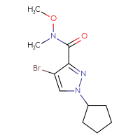 Chemical structure of 4-bromo-1-cyclopentyl-N-methoxy-N-methyl-1H-pyrazole-3-carboxamide - CSSB21151592773