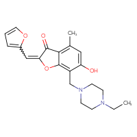 Chemical structure of 7-[(4-ethylpiperazin-1-yl)methyl]-2-[(furan-2-yl)methylidene]-6-hydroxy-4-methyl-2,3-dihydro-1-benzofuran-3-one - CSSB00121610811