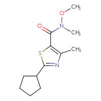 Chemical structure of 2-cyclopentyl-N-methoxy-N,4-dimethyl-1,3-thiazole-5-carboxamide - CSSB01998236516