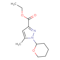 Chemical structure of ethyl 5-methyl-1-(oxan-2-yl)-1H-pyrazole-3-carboxylate - CSSB21415984853