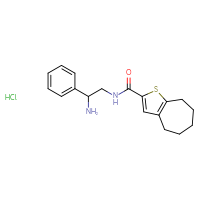 Chemical structure of N-(2-amino-2-phenylethyl)-4H,5H,6H,7H,8H-cyclohepta[b]thiophene-2-carboxamide hydrochloride - CSSB00161156612