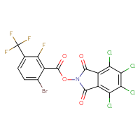Chemical structure of 4,5,6,7-tetrachloro-1,3-dioxo-2,3-dihydro-1H-isoindol-2-yl 6-bromo-2-fluoro-3-(trifluoromethyl)benzoate - CSSB20269912936