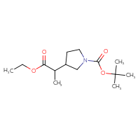 Chemical structure of tert-butyl 3-(1-ethoxy-1-oxopropan-2-yl)pyrrolidine-1-carboxylate - CSSB00038820951