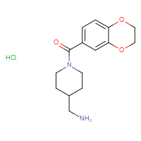 Chemical structure of 1-[1-(2,3-dihydro-1,4-benzodioxine-6-carbonyl)piperidin-4-yl]methanamine hydrochloride - CSSB00016992221