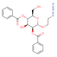 Chemical structure of (2S,3S,4S,5S,6R)-2-(2-azidoethoxy)-5-(benzoyloxy)-4-hydroxy-6-(hydroxymethyl)oxan-3-yl benzoate - CSSB00121573498