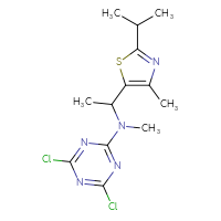 Chemical structure of 4,6-dichloro-N-methyl-N-{1-[4-methyl-2-(propan-2-yl)-1,3-thiazol-5-yl]ethyl}-1,3,5-triazin-2-amine - CSSB21332062294
