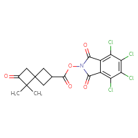 Chemical structure of 4,5,6,7-tetrachloro-1,3-dioxo-2,3-dihydro-1H-isoindol-2-yl 5,5-dimethyl-6-oxospiro[3.3]heptane-2-carboxylate - CSSB20271238391