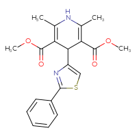 Chemical structure of 3,5-dimethyl 2,6-dimethyl-4-(2-phenyl-1,3-thiazol-4-yl)-1,4-dihydropyridine-3,5-dicarboxylate - CSSB20539822722
