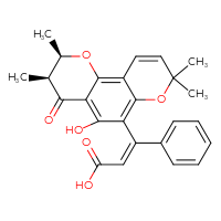 Chemical structure of (2Z)-3-[(2R,3S)-5-hydroxy-2,3,8,8-tetramethyl-4-oxo-2H,3H,4H,8H-pyrano[2,3-f]chromen-6-yl]-3-phenylprop-2-enoic acid - CSSB06744482228