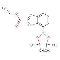 Chemical structure of ethyl 7-(4,4,5,5-tetramethyl-1,3,2-dioxaborolan-2-yl)-1H-indole-2-carboxylate - CSSB00016991403