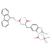 Chemical structure of (2S)-3-{1-[(tert-butoxy)carbonyl]-2-methyl-1H-1,3-benzodiazol-6-yl}-2-({[(9H-fluoren-9-yl)methoxy]carbonyl}amino)propanoic acid - CSSB20906344009