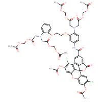 Chemical structure of (acetyloxy)methyl 2-({2-[(acetyloxy)methoxy]-2-oxoethyl}({2-[2-(5-{[3',6'-bis(acetyloxy)-2',7'-dichloro-3-oxo-3H-spiro[2-benzofuran-1,9'-xanthen]-5-yl]amido}-2-[bis({2-[(acetyloxy)methoxy]-2-oxoethyl})amino]phenoxy)ethoxy]phenyl})amino)acetate - CSSB02515432507