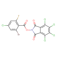 Chemical structure of 4,5,6,7-tetrachloro-1,3-dioxo-2,3-dihydro-1H-isoindol-2-yl 2-bromo-4-chloro-6-fluorobenzoate - CSSB20271285046