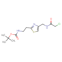 Chemical structure of tert-butyl N-(2-{4-[(2-chloroacetamido)methyl]-1,3-thiazol-2-yl}ethyl)carbamate - CSSB14878394723