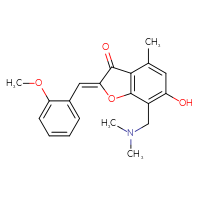 Chemical structure of (2Z)-7-[(dimethylamino)methyl]-6-hydroxy-2-[(2-methoxyphenyl)methylidene]-4-methyl-2,3-dihydro-1-benzofuran-3-one - CSSB00132868780