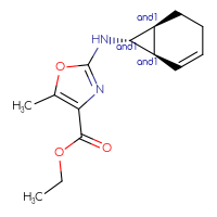 Chemical structure of rac-ethyl 2-{[(1R,6S,7R)-bicyclo[4.1.0]hept-2-en-7-yl]amino}-5-methyl-1,3-oxazole-4-carboxylate - CSSB15020774849
