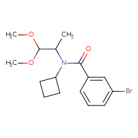 Chemical structure of 3-bromo-N-cyclobutyl-N-(1,1-dimethoxypropan-2-yl)benzamide - CSSB21432565934