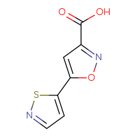 Chemical structure of 5-(1,2-thiazol-5-yl)-1,2-oxazole-3-carboxylic acid - CSSB00021101813
