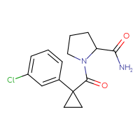 Chemical structure of 1-[1-(3-chlorophenyl)cyclopropanecarbonyl]pyrrolidine-2-carboxamide - CSSB06465408800